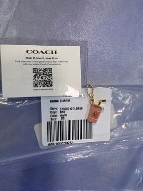NWT Coach Pink Drink Charm with Gold Hardware